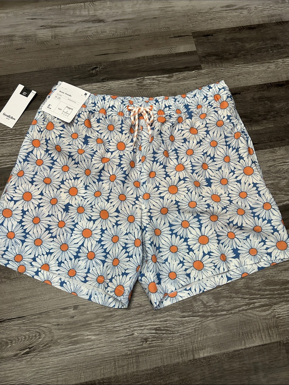 Goodfellow & Co Blue Daisy-Print Drawstring Shorts with Orange Centers